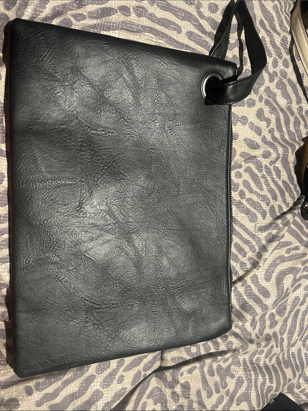 Amazon Black Leather Tote with Grommet Strap